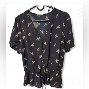 Sienna Sky Black Top with Floral Accents